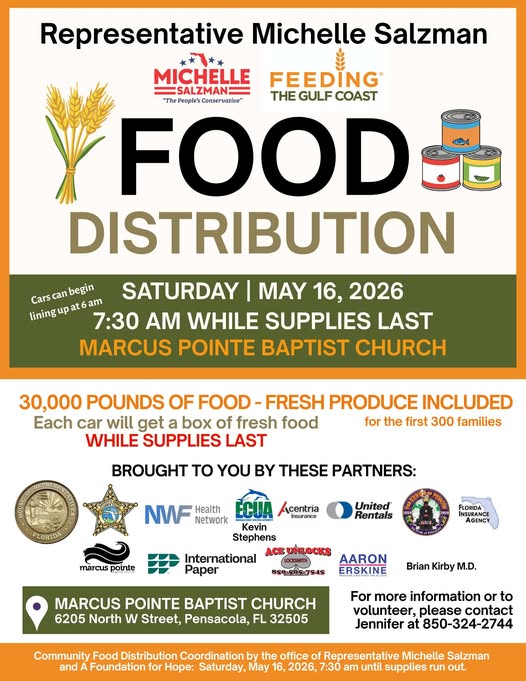 05/13 and 5/14/2026  Representative Michele Salzman- "Food Distribution" Sat. May 16 7:30am