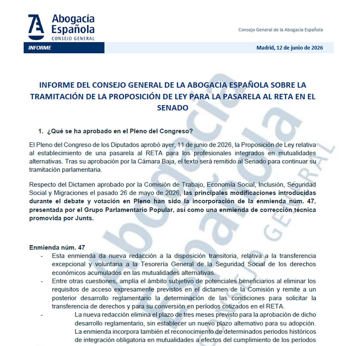 El Congreso aprueba la Pasarela al RETA