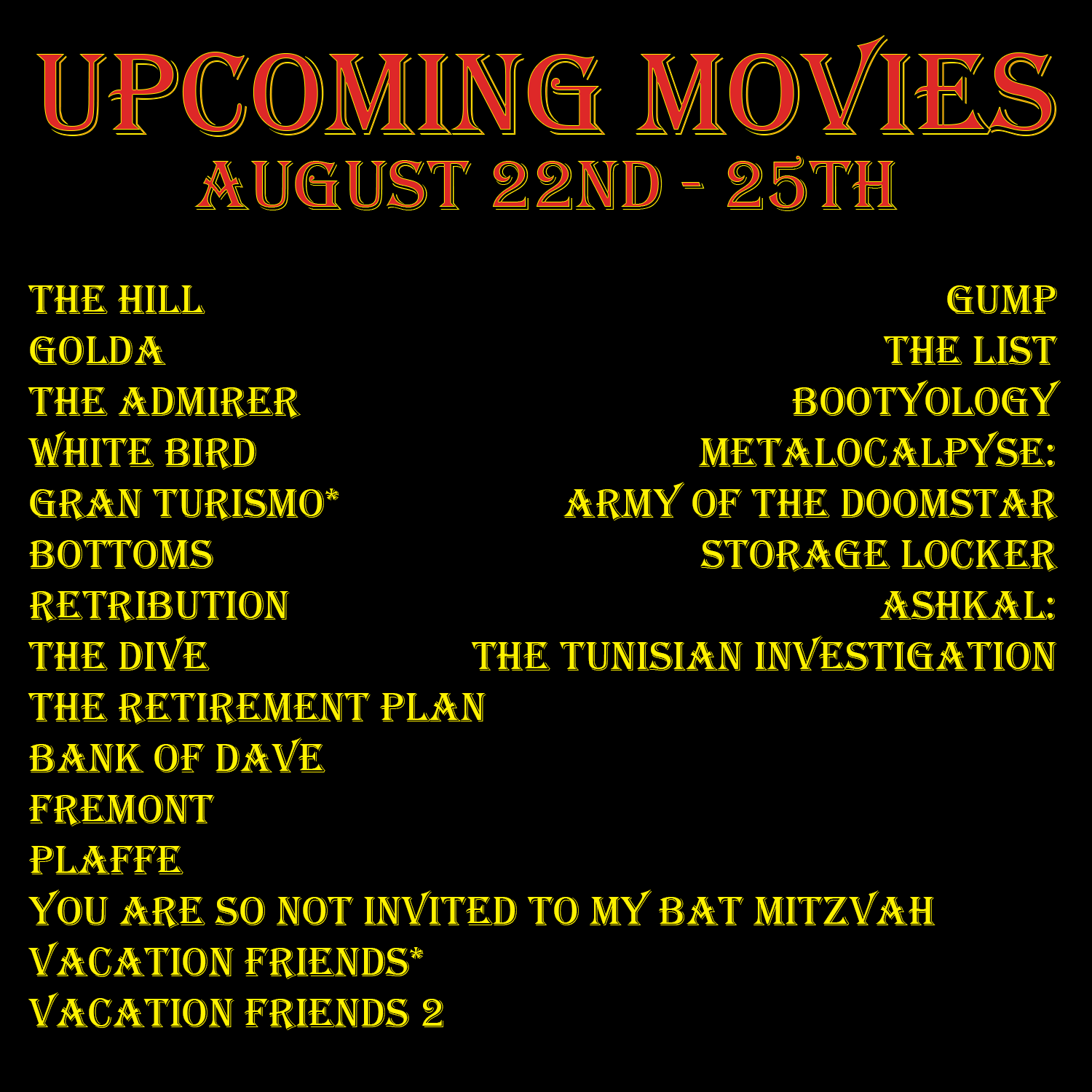 Upcoming Movies (August 22nd & 25th, 2023) (21 Movies)