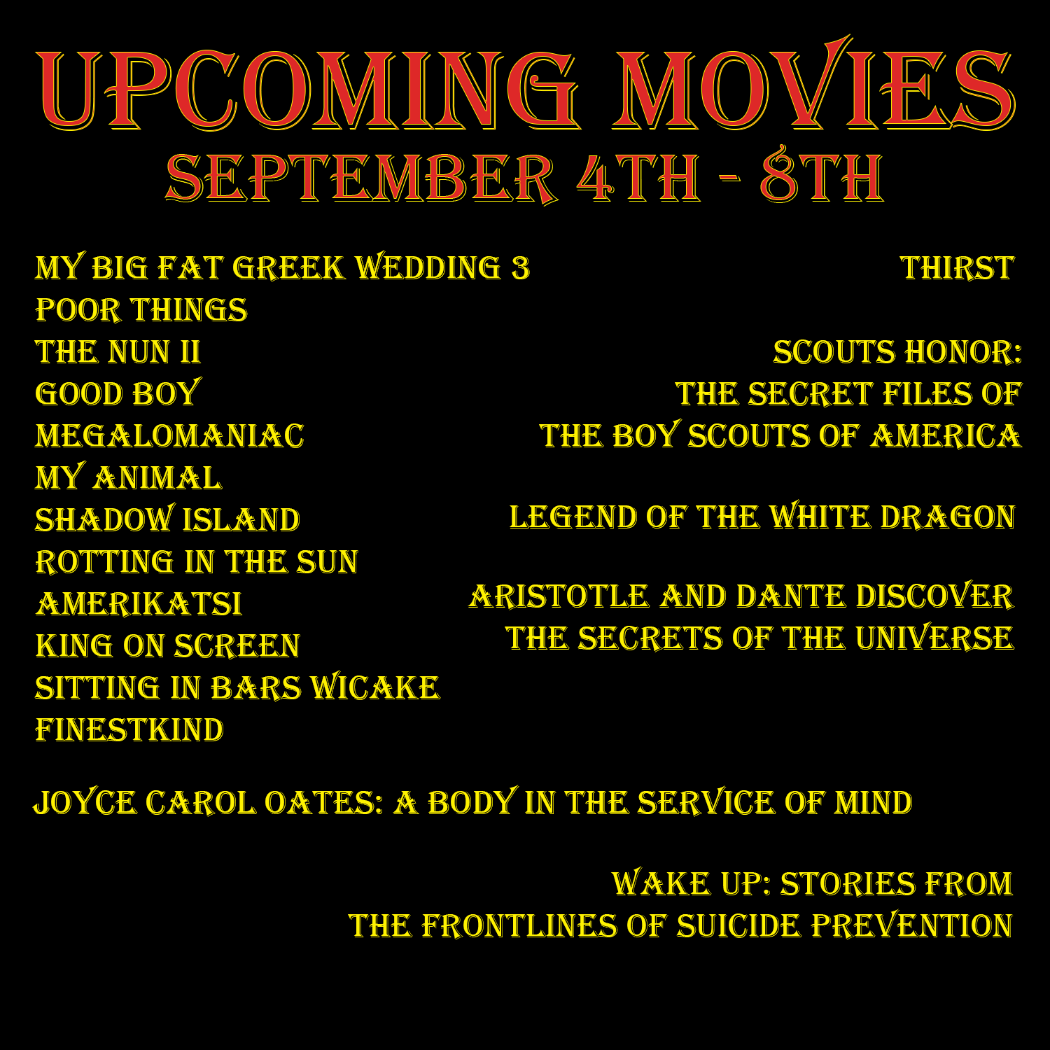 Upcoming Movies (September 4th -8th) (18 Movies)