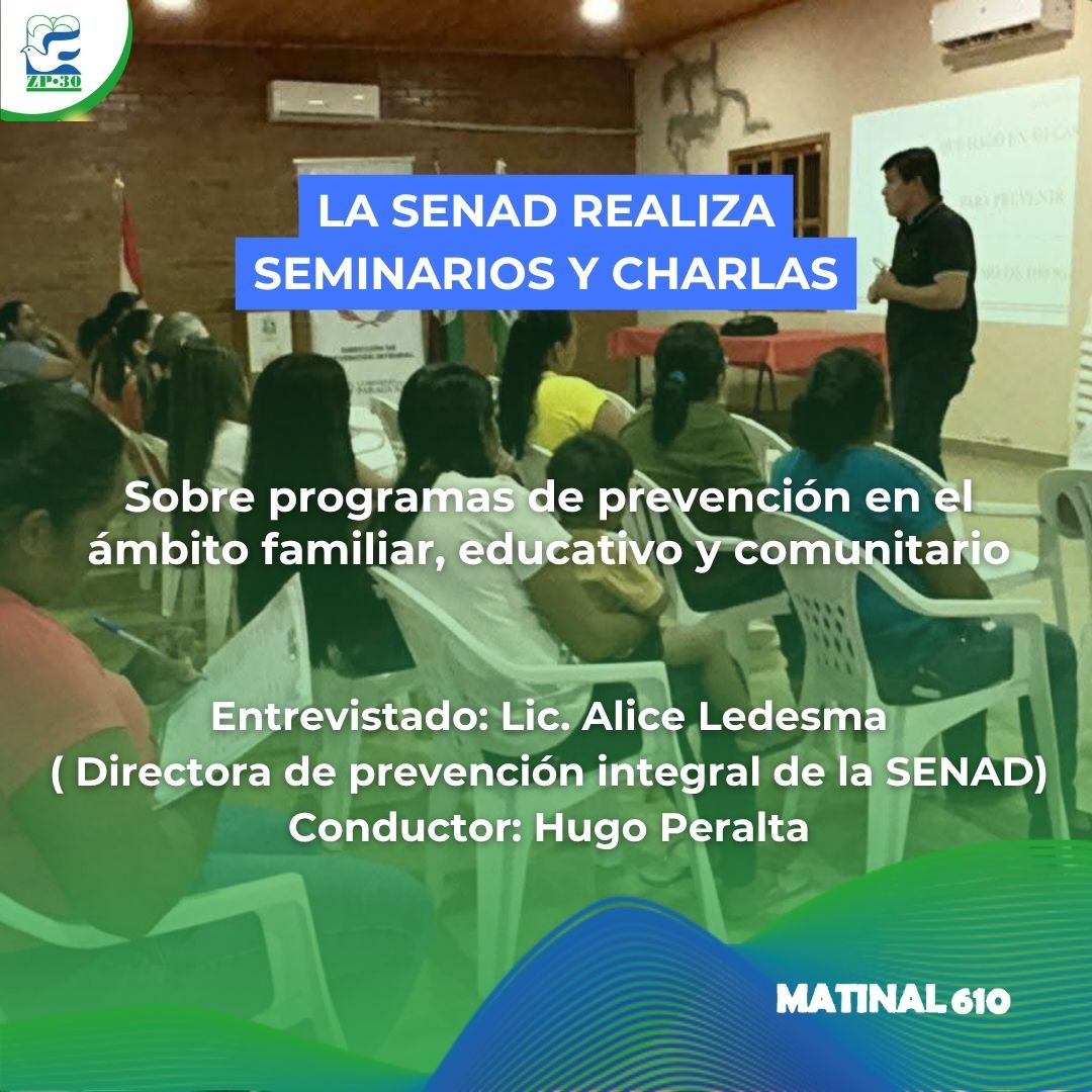 
                    La SENAD realiza seminarios y charlas sobre programas de prevención, en el ámbito familiar, educativo, comunitario. 24/03/2026
                
