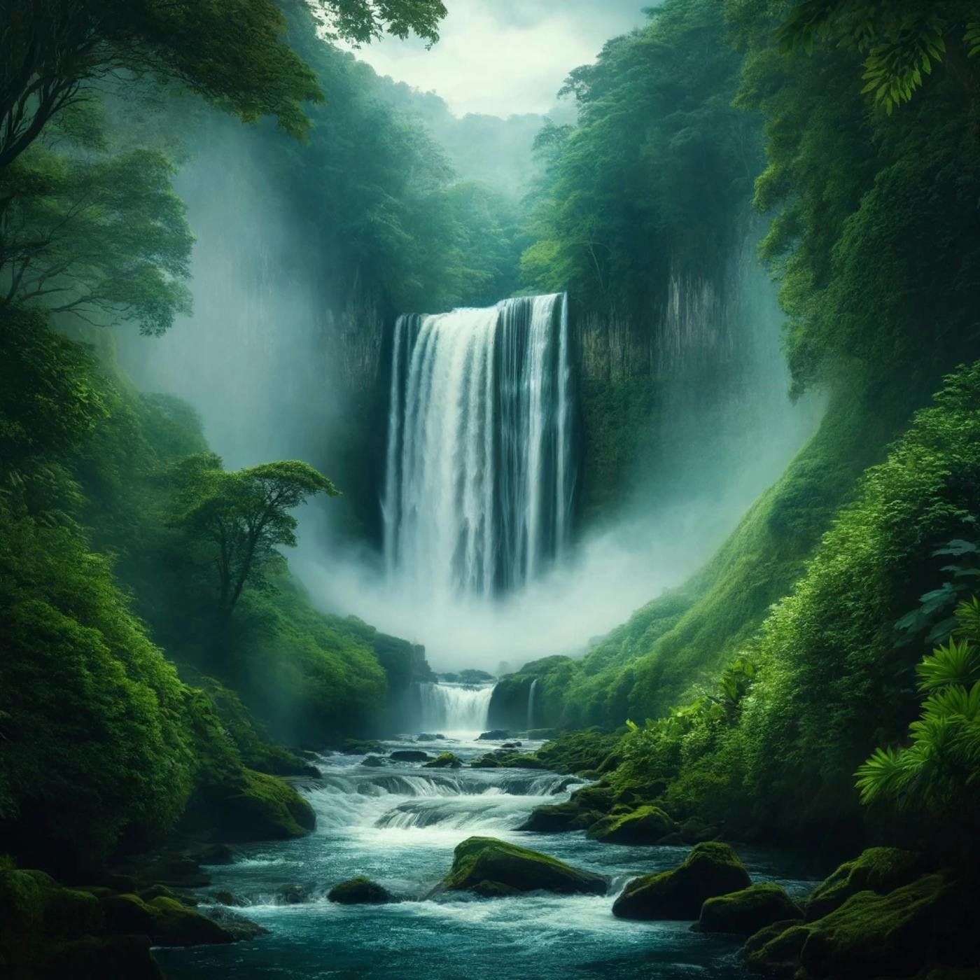 Majestätischer Wasserfall: Serenität und die Kraft der Natur für tiefe Entspannung