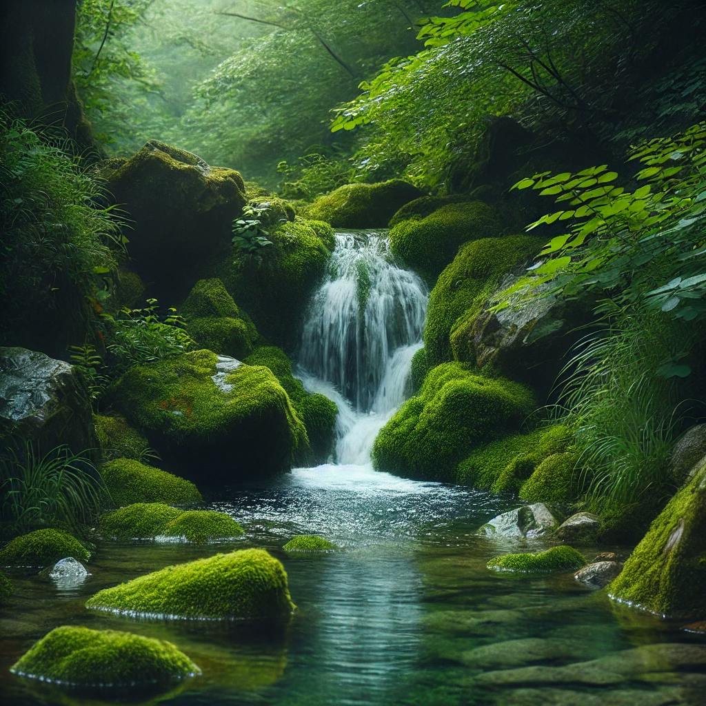 El suave murmullo de una PEQUEÑA CASCADA relaja la mente y envuelve en serenidad