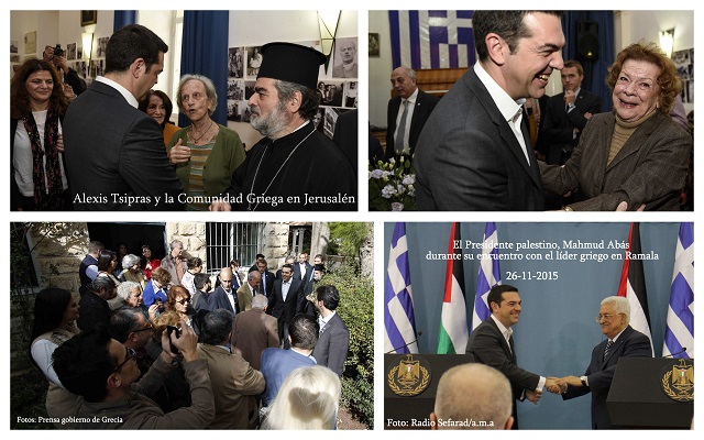 Alexis Tsipras en Jerusalén y Ramala, con Ángela María Arbeláez