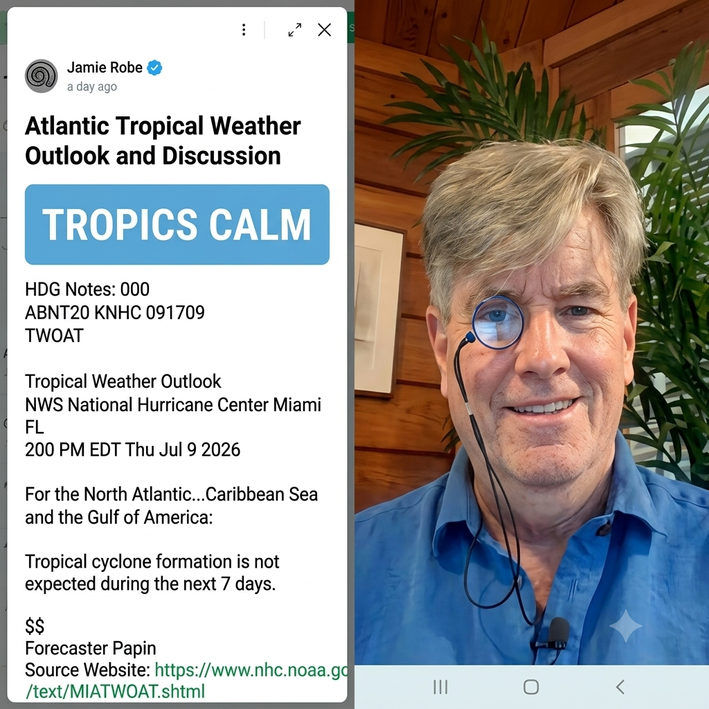 Tropical Thursday  on July 9, 2026 - Calm in the Atlantic with a few areas in the Pacific