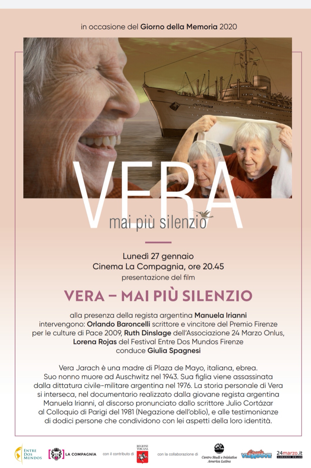 Giorno Memoria: Entre dos mundos presenta “Vera – Mai più silenzio”